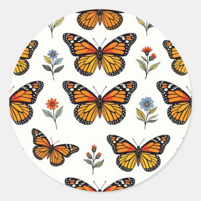 Sticker Rond Monarch Butterfly Floral Pattern (Devant)