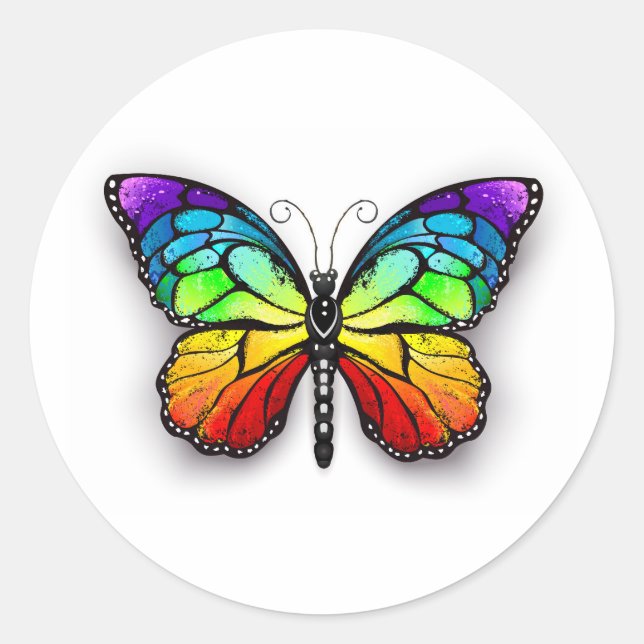 Sticker Rond Monarque papillon arc-en-ciel (Devant)