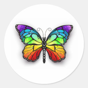Sticker Rond Monarque papillon arc-en-ciel