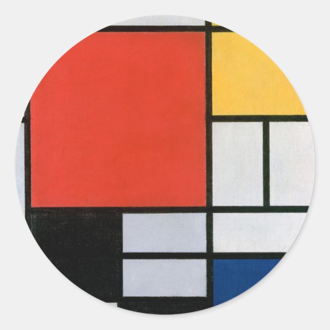 Sticker Rond Mondrial Composition Rouge Jaune Bleu Noir (Devant)