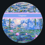 Sticker Rond Monet - Lys d'eau 1919 modèle<br><div class="desc">Claude Monet célèbre peinture,  Water Lilies,  1919,  modèle,  prêt à personnaliser. Insérez votre propre nom/texte à la place de Virginie.</div>
