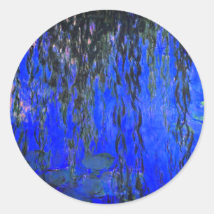 Sticker Rond Monet Lys d'eau et Branches de saules de pleurs