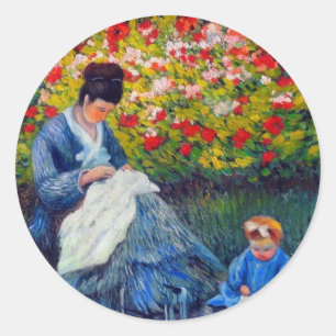 Sticker Rond Monet mère et enfant dans le jardin