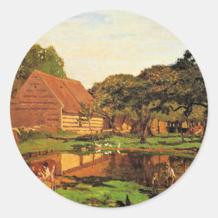 Sticker Rond Monet - Une cour de ferme en Normandie,