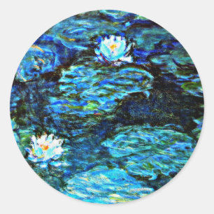 Sticker Rond Monet - Water Lilies Blue, célèbre peinture