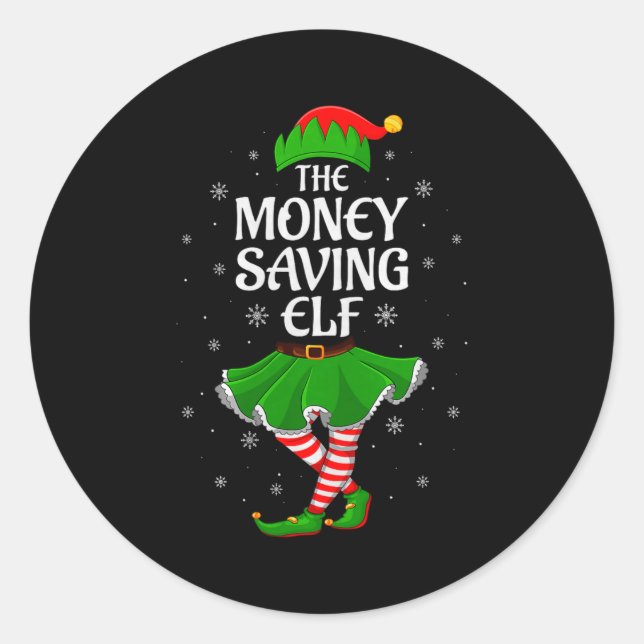 Sticker Rond Money Saving Elf Christmas Family Girls Women Elf  (Devant)