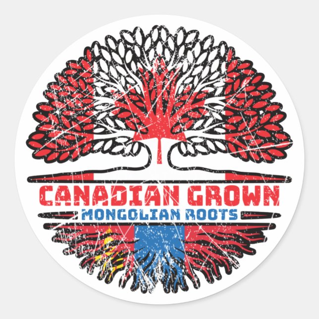 Sticker Rond Mongolie Drapeau canadien des racines d'arbre Mong (Devant)