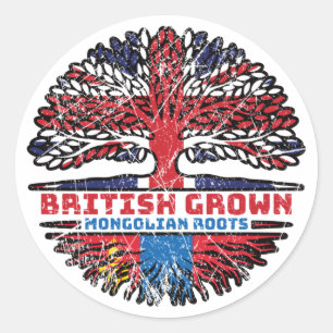 Sticker Rond Mongolie Drapeau des racines d'arbre britannique