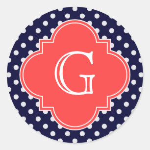 Sticker Rond Mongram de Navy White Polka