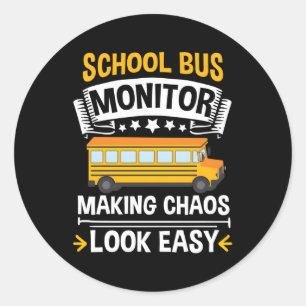 Sticker Rond Moniteur d'autobus scolaire Aide-accompagnatrice É