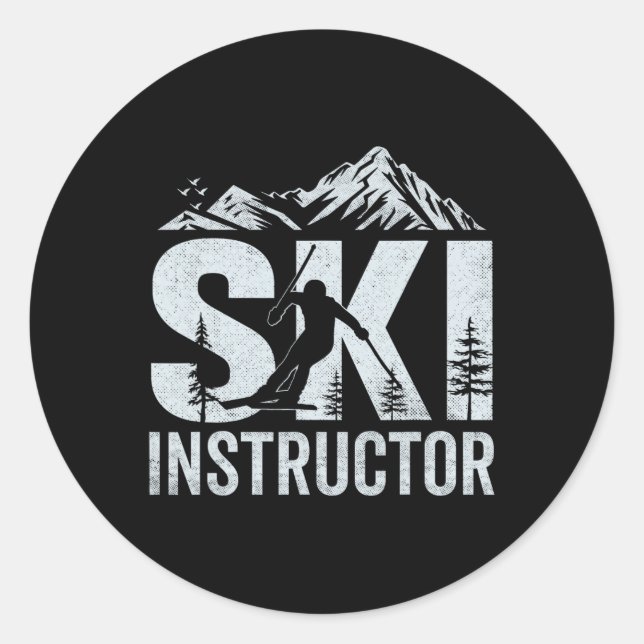 Sticker Rond Moniteur de ski, Professeur de ski, Skieur profess (Devant)