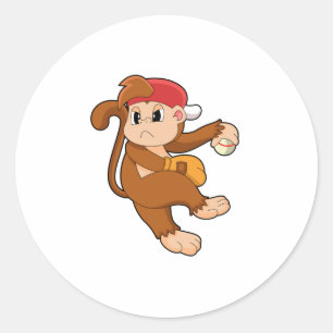Sticker Rond Monkey at baseball with baseball glove