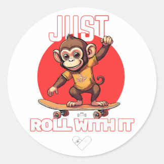 Sticker Rond Monkey chevauchant un sweat - shirt à capuche de s