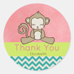 Sticker Rond Monkey Cute Kawaii Happy Merci