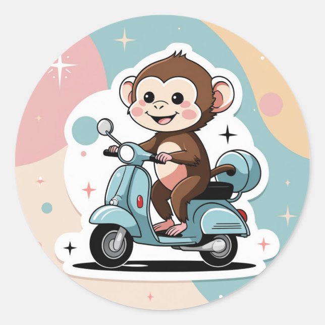 Sticker Rond Monkey driving a scooter (Devant)