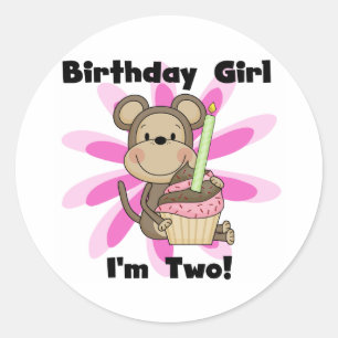 Sticker Rond Monkey Girl 2e Anniversaire Tshirts et cadeaux