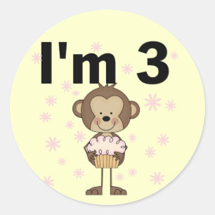 Sticker Rond Monkey I'm 3 Anniversaire Tshirts et cadeaux