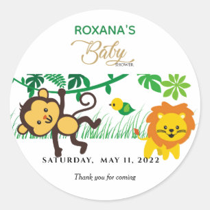 Sticker Rond Monkey Jungle animaux baby shower safari mignon
