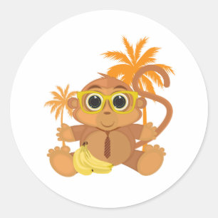 Sticker Rond Monkey Nerd