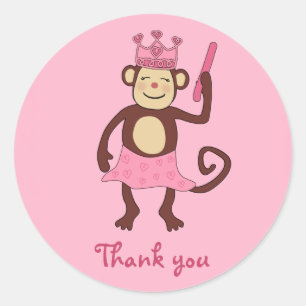 Sticker Rond Monkey Princess 1er anniversaire
