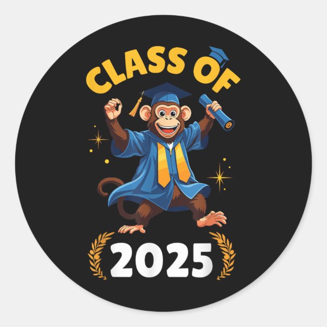 Sticker Rond Monkey Senior Cl Of 2025 Graduation Day School Col (Devant)