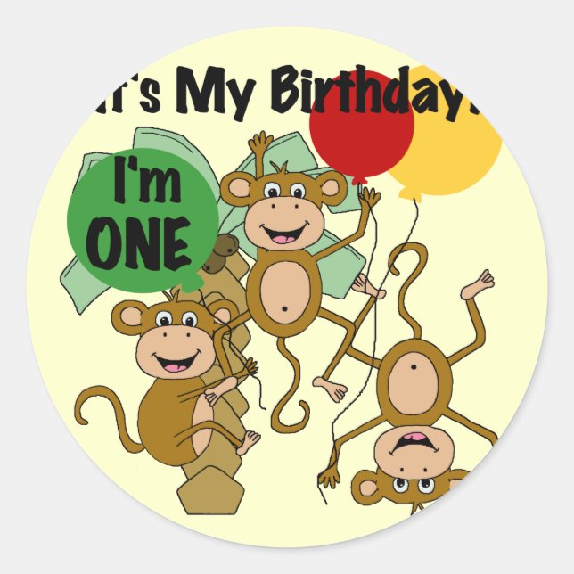 Sticker Rond Monkey Shine 1er Anniversaire T-shirts et cadeaux (Devant)