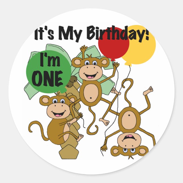 Sticker Rond Monkey Shine 1er Anniversaire T-shirts et cadeaux (Devant)