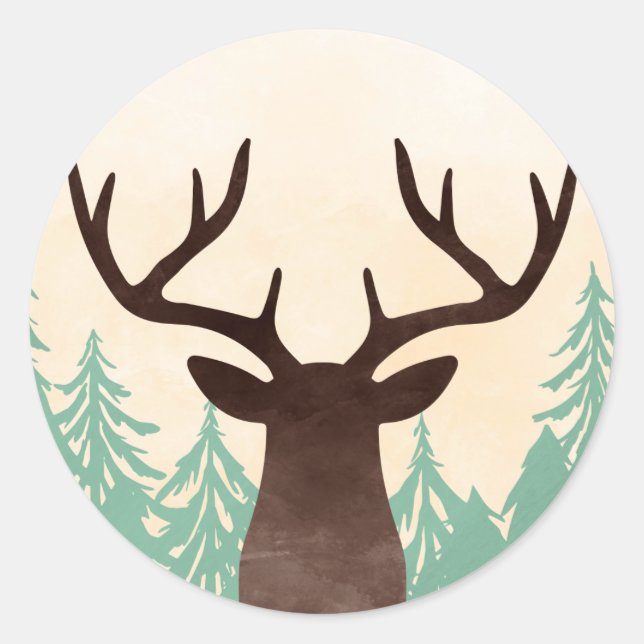 Sticker Rond Monnaie de cerfs de bois - Enveloppe Brown verte (Devant)