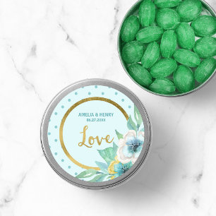 Sticker Rond Monnaie et Faux Or, Aquarelle Florale Mariage Love