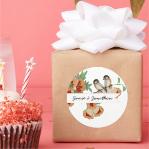 Sticker Rond Monnaie Inséparable vintage de fleurs de cerisier