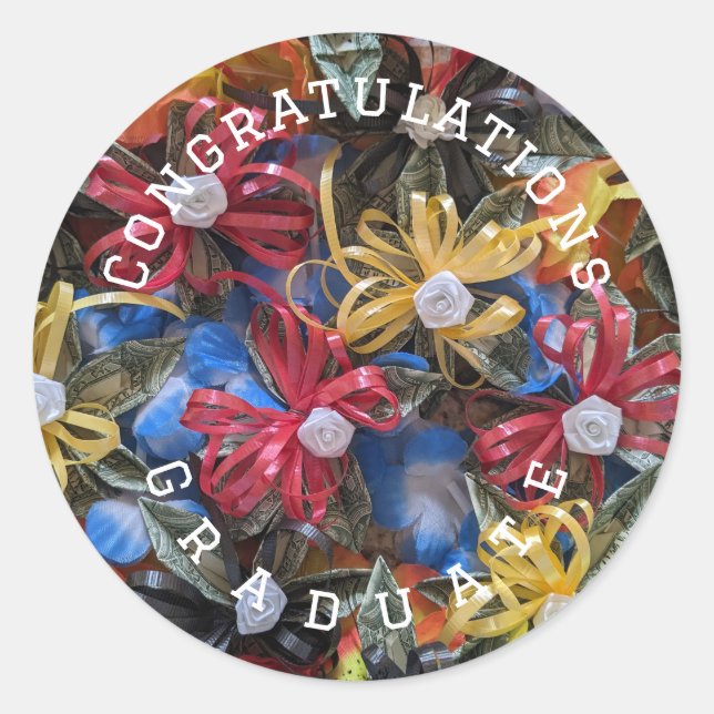 Sticker Rond Monnaie lei design félicitations collant diplômé (Devant)