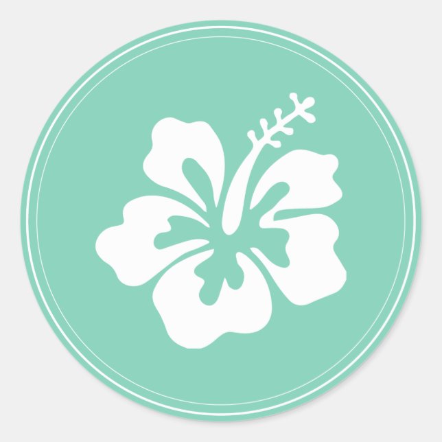 Sticker Rond Monnaie Tropicale Vert Hibiscus Fleur Mariage Favo (Devant)