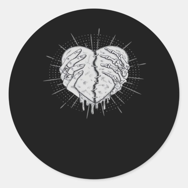 Sticker Rond Monochrome Squelette Main Avec Coeur Classique (Devant)