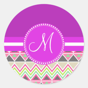 Sticker Rond Monogram Aztec Andes Tribal Mountains Chevron