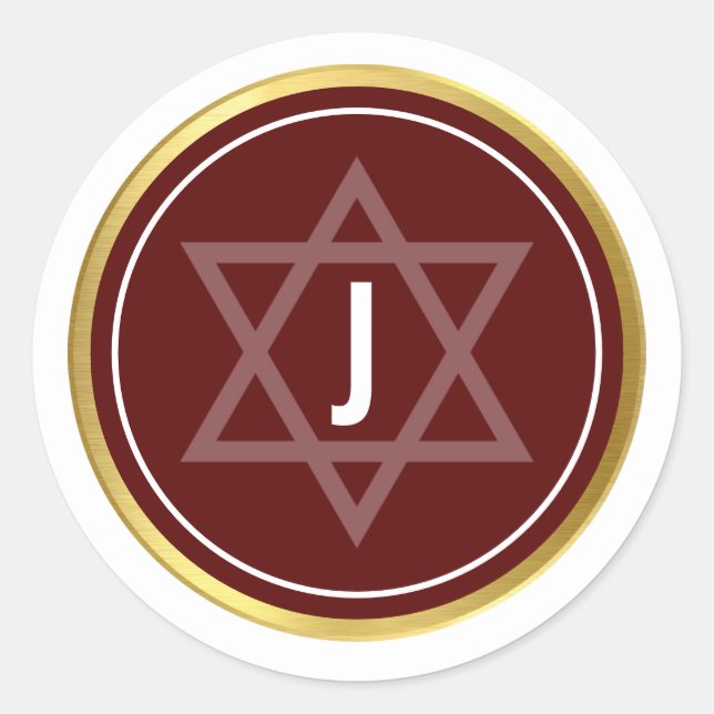 Sticker Rond MONOGRAM BAR MITZVAH marron moderne or rouge foncé (Devant)