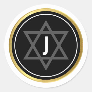 Sticker Rond MONOGRAM BAR MITZVAH moderne noir blanc or