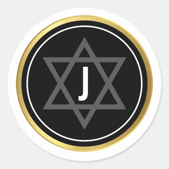 Sticker Rond MONOGRAM BAR MITZVAH moderne noir blanc or (Devant)