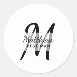 Sticker Rond Monogram BEST MAN Groomsmen Groomsman Ajouter Nom