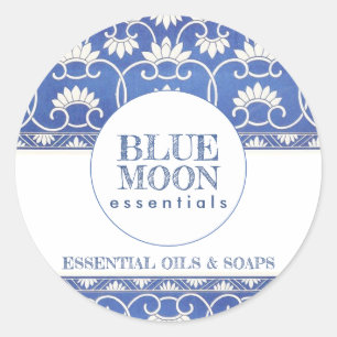 Sticker Rond Monogram Blue Moon Floral Beauté Produits
