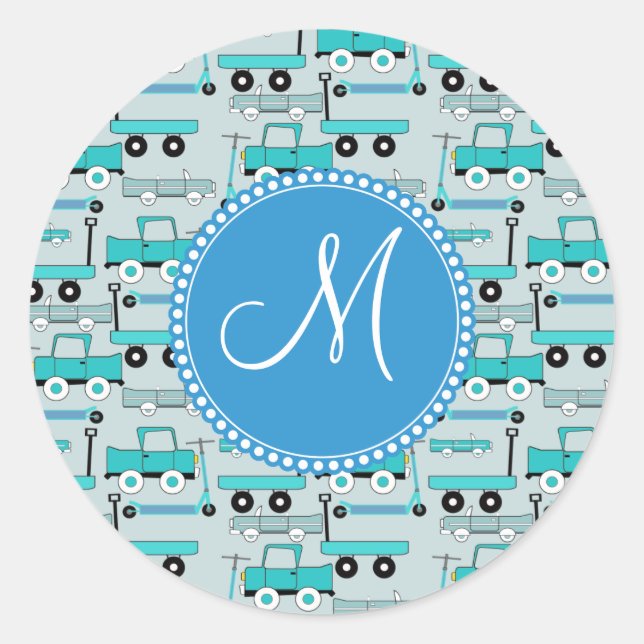 Sticker Rond Monogram Blue Wheels Scooters Voitures Wagons Cami (Devant)