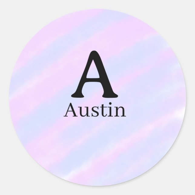 Sticker Rond Monogram capital masculine add name purple pastel  (Devant)