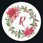 Sticker Rond Monogram Christmas Wreath<br><div class="desc">Monogramme autocollant de Noël pour vos cartes ou cadeaux est parfait. Si vous avez besoin d'aide,  contactez-moi ! #noël</div>
