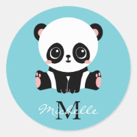 Monogram Cute Panda Personnalisé Bubble Gum Bleu