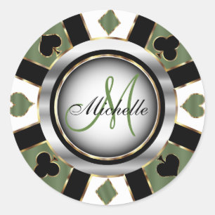 Sticker Rond Monogram Green Casino Poker Design Chip