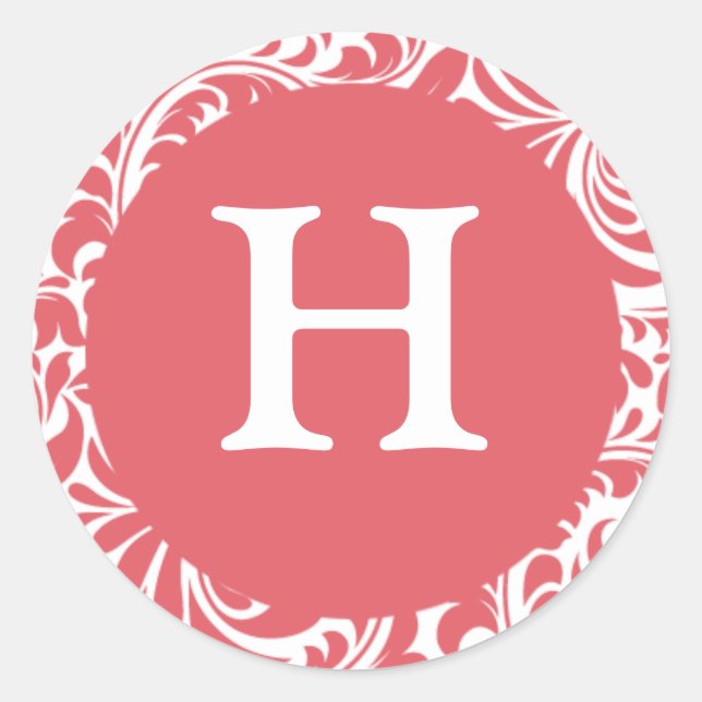 Sticker Rond Monogram H Dusty Rose Mariage personnalisable Mono (Devant)