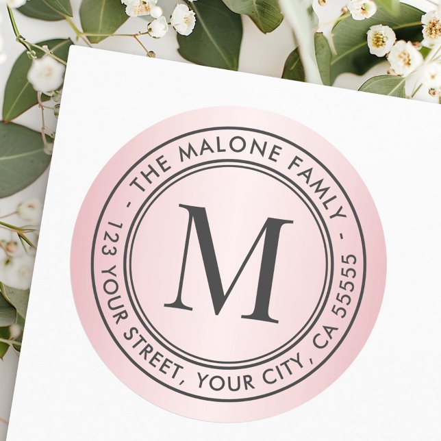 Sticker Rond Monogram initial pink satin return address classic (Monogram initial pink satin return address classic classic round sticker)