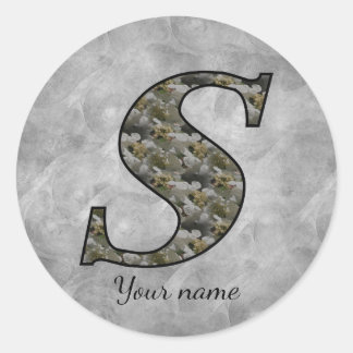 Sticker Rond Monogram Initial S Hydrangea Flowers Personalized