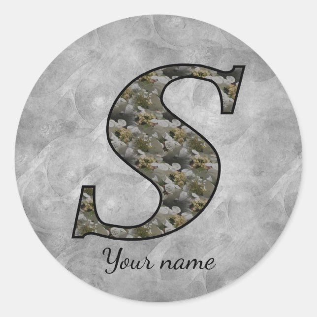 Sticker Rond Monogram Initial S Hydrangea Flowers Personalized (Devant)