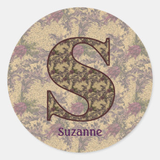 Sticker Rond Monogram Initial S Vintage Floral Personalized