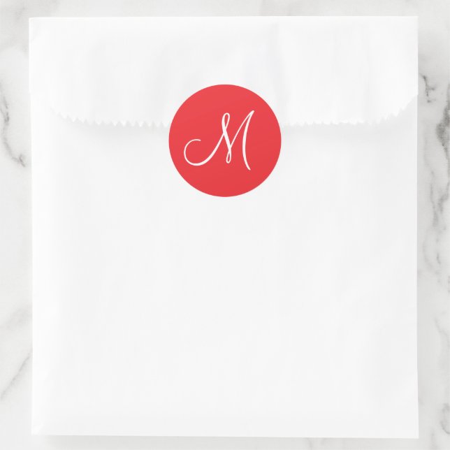 Sticker Rond MONOGRAM M, Rouge et Blanc, (Sac)